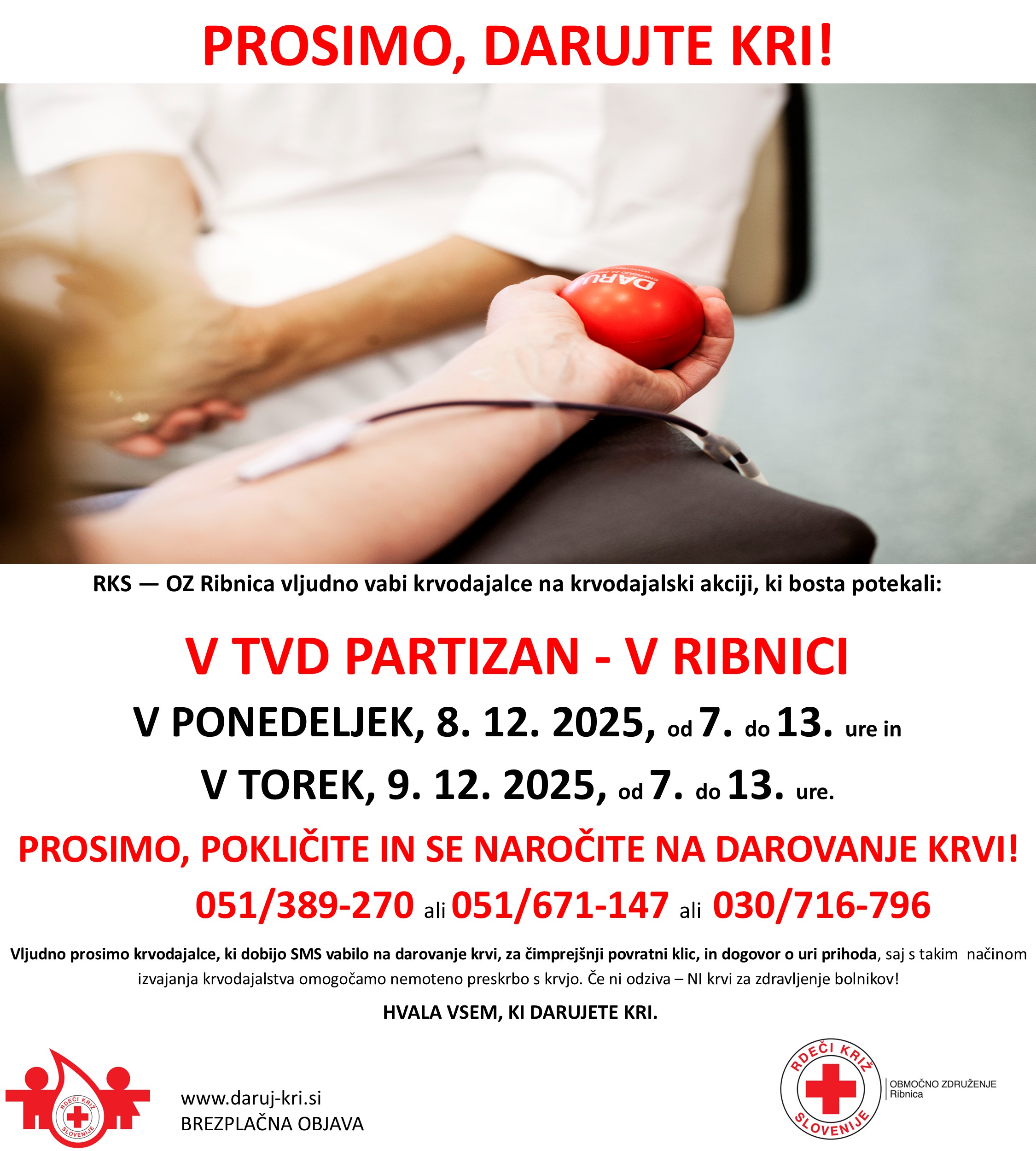 KA RIBNICA TVD ponedeljek 8 in torek 9. december 2025 NAJAVA AKCIJE 1