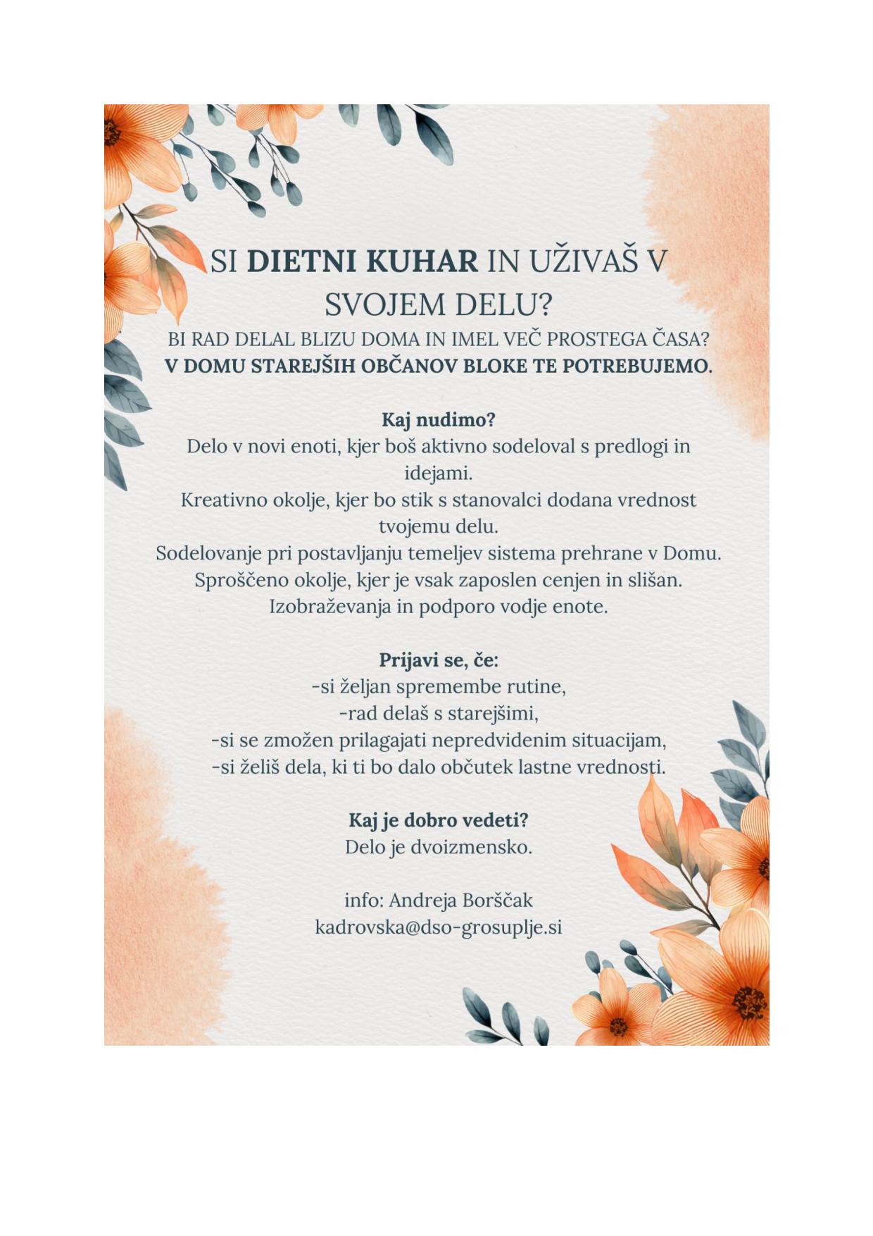 Zaposlimo kuharja Bloke