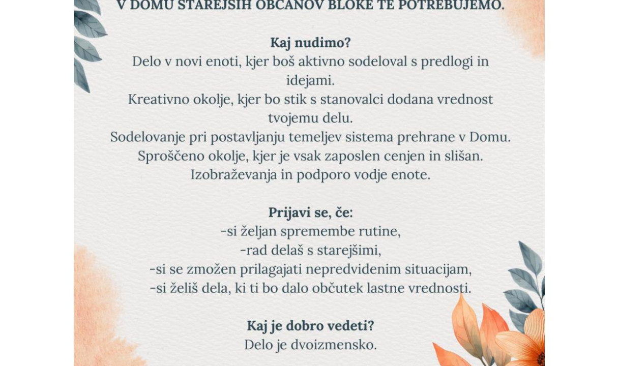 Prosto delovno mesto - dietni kuhar 
