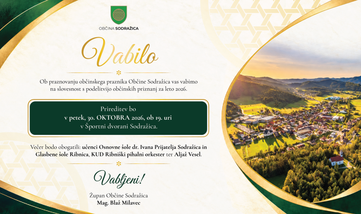 Vabilo na slovesnost ob občinskem prazniku Občine Sodražica